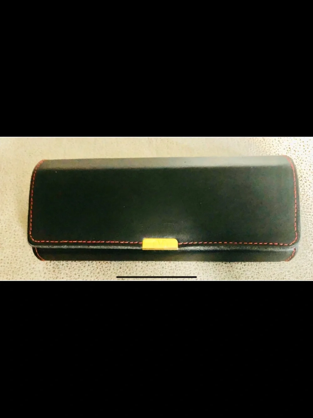 Valentino Black Leather Eyewear Case with Red Stitching and Gold Accent